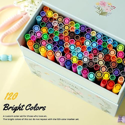 100 Ohuhu Markers for Coloring Books - No bleeding - Dual Tips Fineliner & Brush Drawing Pens - Maui