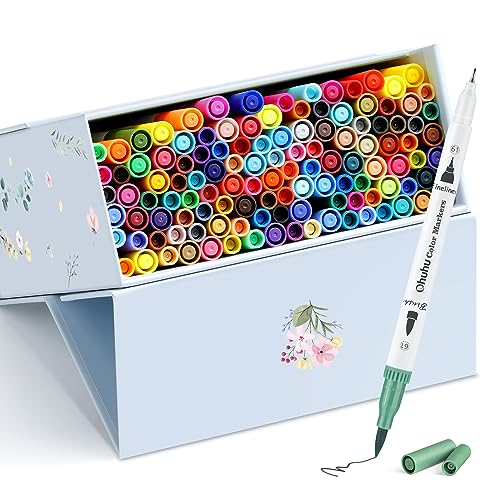 120 Ohuhu Markers for Coloring Books - No bleeding - Dual Tips Fineliner & Brush Drawing Pens - Maui