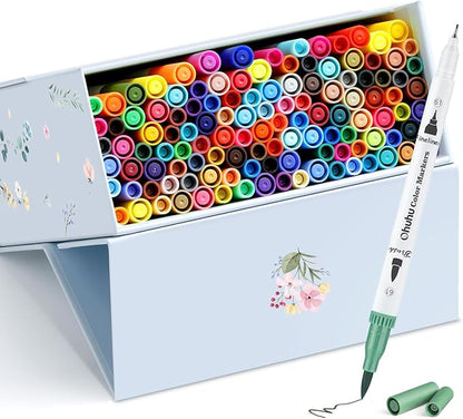 100 Ohuhu Markers for Coloring Books - No bleeding - Dual Tips Fineliner & Brush Drawing Pens - Maui